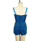 1950s Lee Swimplay Suits Plaid Blue Black Cotton Playsuit Retro Swimsuit Bathing Suit Pin Up Romper Rockabilly / Small