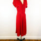 1940s Scarlet Red Rayon Gathered Trim A-line Dress Romantic Red Dress Pin Up Rockabilly / Small 6