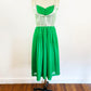 1950s Silver Lame and Green Chiffon Shelf Bust Cocktail Dress Holiday Party / Small 4