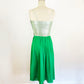 1950s Silver Lame and Green Chiffon Shelf Bust Cocktail Dress Holiday Party / Small 4