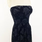 1960s Mary Carter by Will Steinman Burnout Velvet Rose Black Dress Strapless Party Dress Retro Cocktail Dress / Extra Small