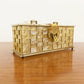1950s Dorest Rex Rectangle Woven Lucite Box Bag Gold and Stars Retro Top Handle Purse