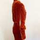 1930s Burnt Orange Silk Velvet Bias Cut Slip Dress With Bolero Open Sleeves Jacket 30s Evening Gown / Size Small