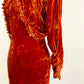 1930s Burnt Orange Silk Velvet Bias Cut Slip Dress With Bolero Open Sleeves Jacket 30s Evening Gown / Size Small