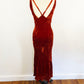 1930s Burnt Orange Silk Velvet Bias Cut Slip Dress With Bolero Open Sleeves Jacket 30s Evening Gown / Size Small