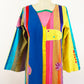 1970s Josefa Hand Embroidered Rainbow Patchwork Cotton Caftan Vintage Mexican Maxi Dress Kaftan / Small-Medium