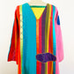 1970s Josefa Hand Embroidered Rainbow Patchwork Cotton Caftan Vintage Mexican Maxi Dress Kaftan / Small-Medium