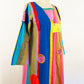 1970s Josefa Hand Embroidered Rainbow Patchwork Cotton Caftan Vintage Mexican Maxi Dress Kaftan / Small-Medium