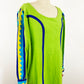 1970s Josefa Lime Green Quilted Detail Cotton Long Sleeved Caftan Vintage Mexican Maxi Dress A-line Kaftan Dead Stock / Medium-Large