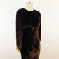 1930s Chocolate Brown Silk Velvet Bias Cut Slip Dress With Open Back Studded Details Balloon Sleeves 30s Evening Gown / Small