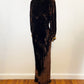 1930s Chocolate Brown Silk Velvet Bias Cut Slip Dress With Open Back Studded Details Balloon Sleeves 30s Evening Gown / Small