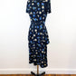 1940s Juro Jr Navy Rayon Hat and Hat Boxes Novelty Print Peplum Dress / Size Small