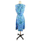 1960s Malia Honolulu Blue Pansy Floral A-line Dress Vintage Hawaiian Sleeveless Sundress / Size Large