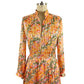 1980s John Hagarty Peach Floral Silk Striped Sheer Long Sleeve Dress Made in Ireland / Size Small