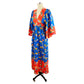 1970s Young Innocent Arpeja Kaftan Red and Blue Floral Polka Dots A-line Maxi Dress Kimono Sleeve Empire Waist / Size Small