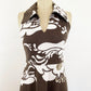 1970s Katja of Sweden Brown and White Mod Floral Jersey Cotton A-line Halter Dress Scandinavian Design / Small-Medium