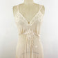 1940s Champagne Silk Bias Cut Nightgown with Floral Appliqué Maxi Slip Dress / Small