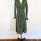 1970s Diane Von Furstenberg Cotton Polka Dot Jersey Wrap Dress Green Cream A-line Midi Dress Designer DVF / Medium