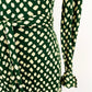 1970s Diane Von Furstenberg Cotton Polka Dot Jersey Wrap Dress Green Cream A-line Midi Dress Designer DVF / Medium