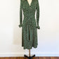 1970s Diane Von Furstenberg Cotton Polka Dot Jersey Wrap Dress Green Cream A-line Midi Dress Designer DVF / Medium