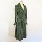 1970s Diane Von Furstenberg Cotton Polka Dot Jersey Wrap Dress Green Cream A-line Midi Dress Designer DVF / Medium