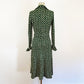 1970s Diane Von Furstenberg Cotton Polka Dot Jersey Wrap Dress Green Cream A-line Midi Dress Designer DVF / Medium