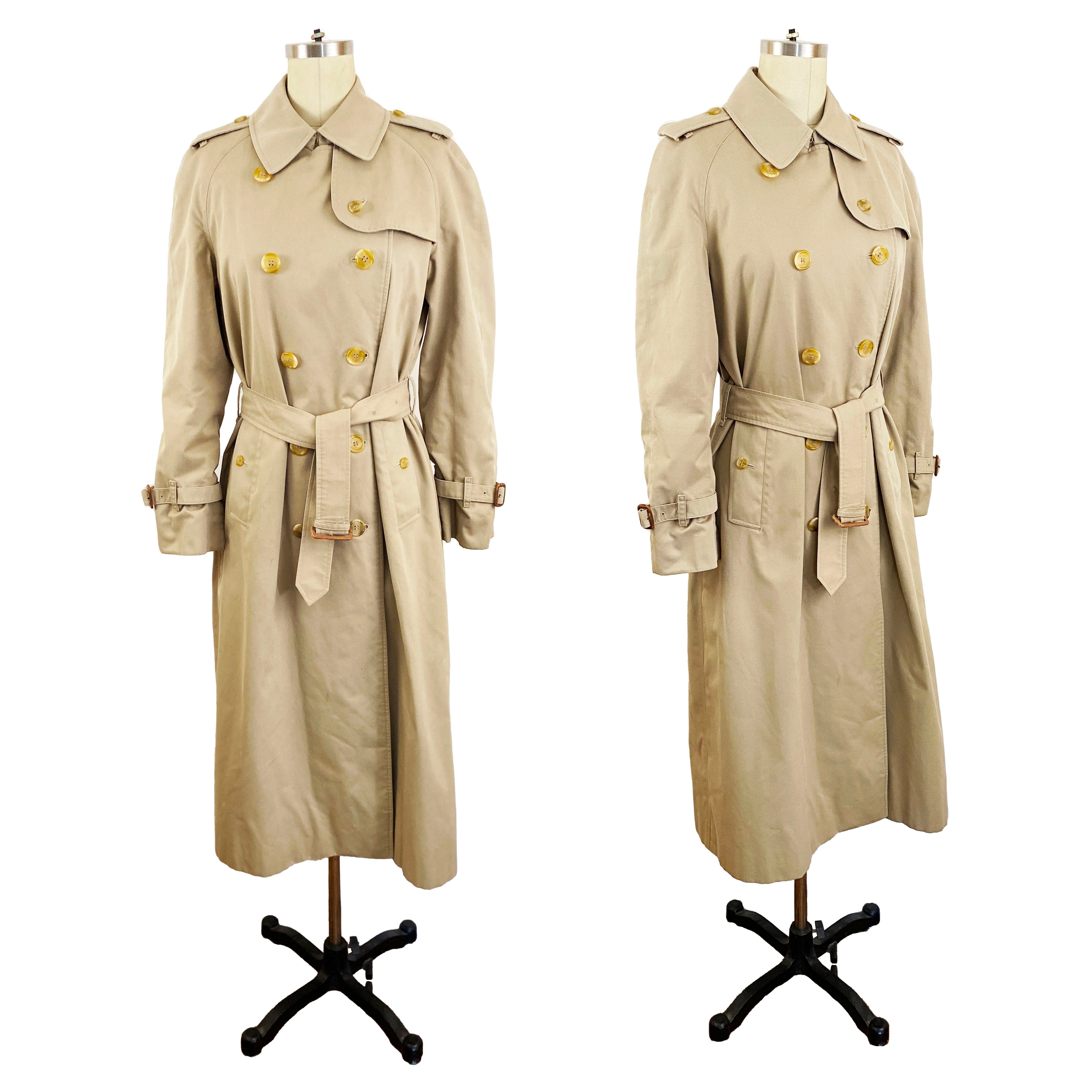 1980-1990s Burberry Vintage Waterloo Long Tan Trench Coat Nova 