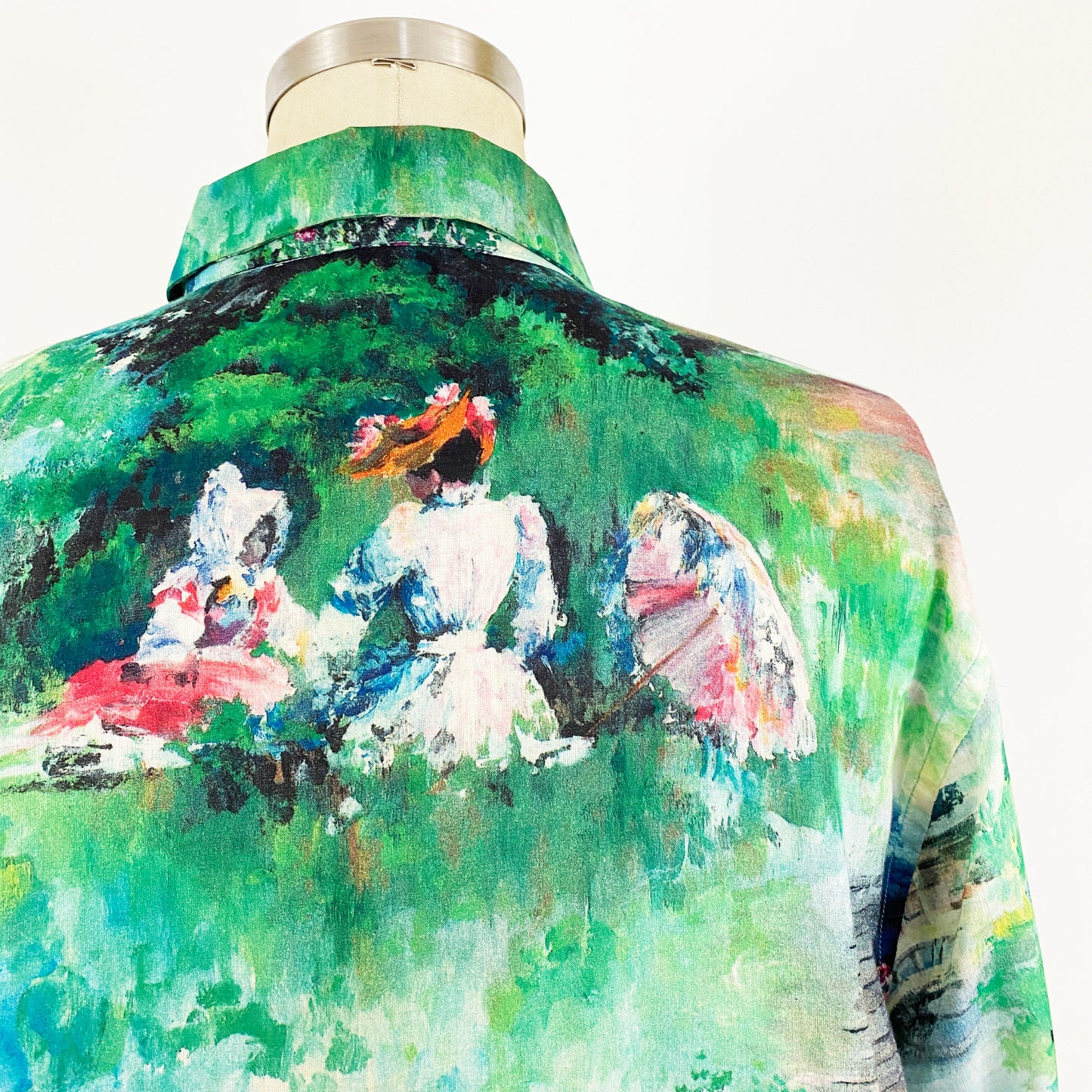 1980s Renato Nucci Paris Impressionist Painting All Over Print Cotton Long Sleeve Blouse Vintage Romantic Art Top Made In France / Large