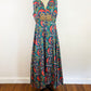1970s Sabina of India Silk Hand Block Print Rainbow Paisley Maxi Dress Full Skirt Bejeweled Waist Evening Dress / Small/Medium 6/8
