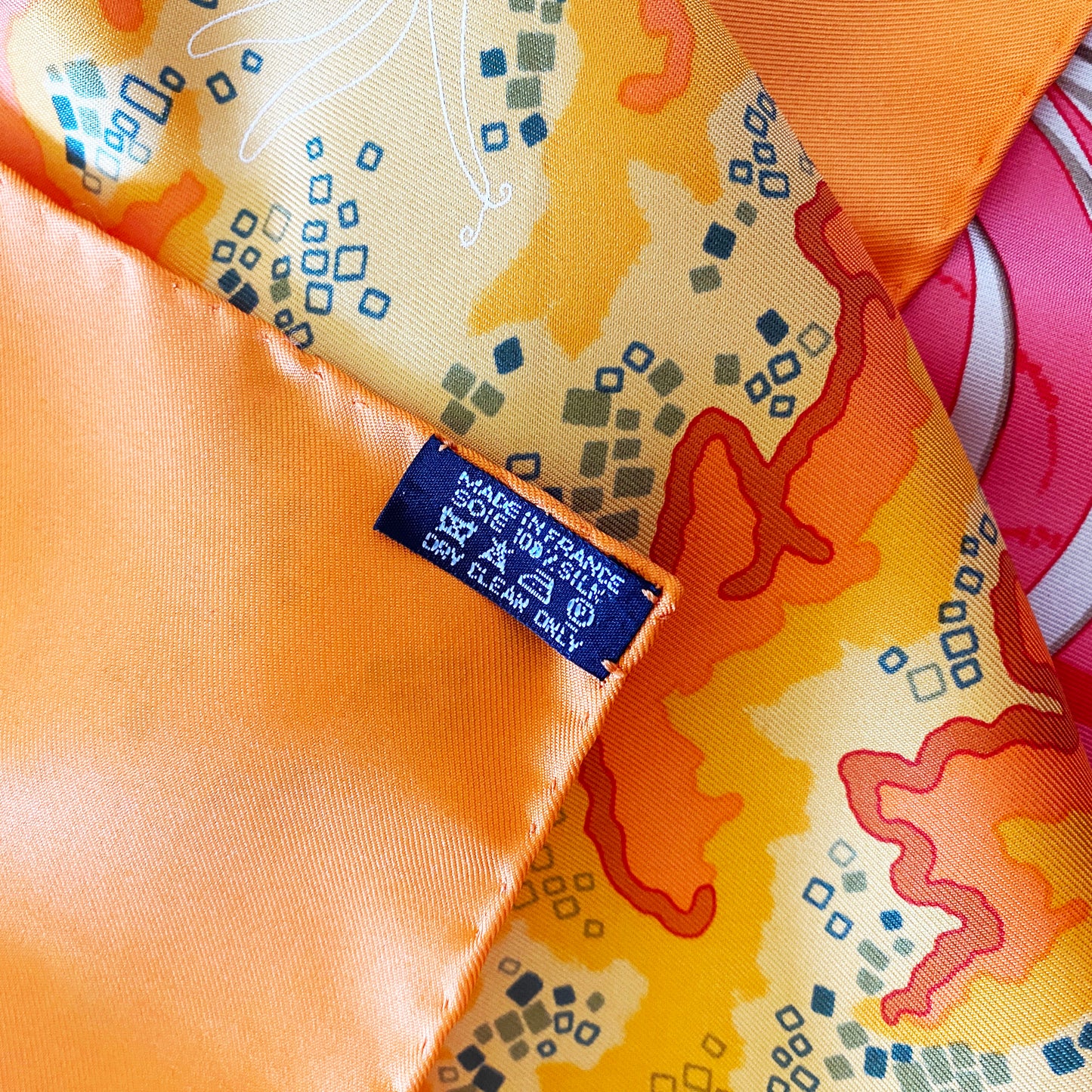 Hermès Isabelle Barthel Design 2005 “Contre-Courant” Koi Fish 100% Silk Scarf Orange 90 cm