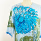 1960s Vera Neumann Silk Light Blue Floral Chrysanthemum Painterly Print Tunic Dress Deadstock Mod Mini Dress / Large