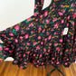 1970s Betsey Johnson Alley Cat Black and Pink Cotton Floral Circle Skirt Long Sleeve Prairie Dress Cottagecore Midi Dress / Small 4/6