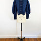 1980s Navy Wool Trachten Cardigan Vintage Bishop Sleeves Folk Sweater Fairy West Germany Heart Buttons / Medium