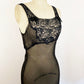 1940s Black Sheer Silk and Lace Bias Cut Nightgown Maxi Slip Dress Goth Vamp Sexy / Small Medium