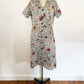 1950s Kenrose Cotton Autumn Floral White and Gray Cotton A-line Shirt Dress Day Dress / Vintage Plus Size 0X 14/16