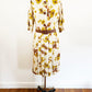 1950s Mustard Yellow and Beige Autumn Floral A-line Box Pleat dress Retro Day Dress / Medium