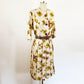 1950s Mustard Yellow and Beige Autumn Floral A-line Box Pleat dress Retro Day Dress / Medium