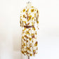 1950s Mustard Yellow and Beige Autumn Floral A-line Box Pleat dress Retro Day Dress / Medium