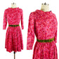 1950-1960s Fuchsia Pink Abstract Floral Paisley Cotton A-line Fit and Flare Day Dress / Medium