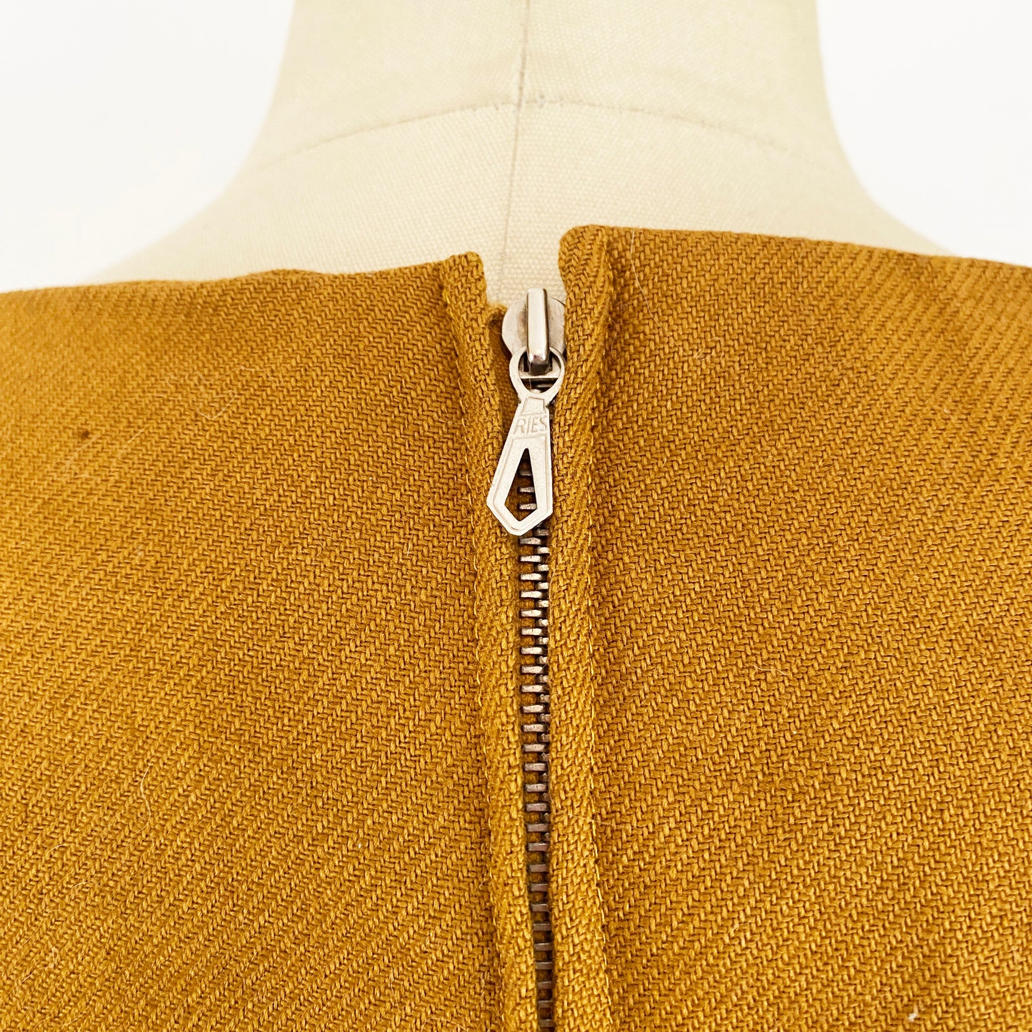 1950s German Goldenrod Wool Sheath Shelf Bust Wiggle Dress / Small