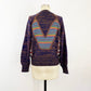 1970s Hak A Poo Patchwork Knit Sweater Rainbow Boho Sweater Hippie Cute Front Pocket Sweater / Size Medium 8/10