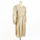 1970s Joan Vass NY Prairie Smock Dress Champagne Pinstriped Silk Prairie Kaftan Dress / Small
