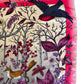 Aspinal of London 2016 Enchanted Forest Magenta Silk Twill Scarf Robin Birds and Foxes Emma Shipley 34" by 35"