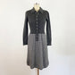 1960s Silver Lurex and Gray Wool Knit A-line Sweater Shirt Waist Dress Mod Minimalist / Bullocks Wilshire / Medium/Large