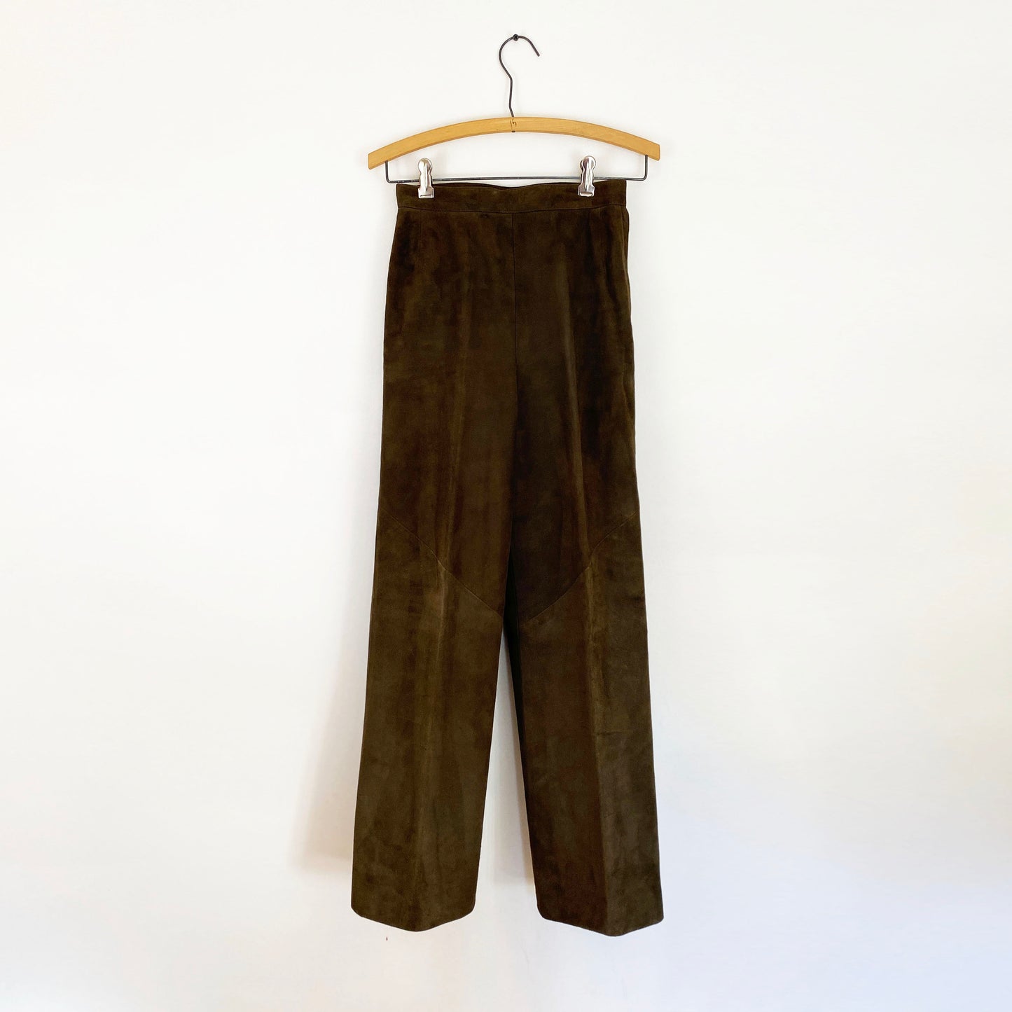 1960-1970s Bonnie Cashin Sills Dark Brown Suede Straight Leg Pants with Side Turn Lock Closure / Size XS/S