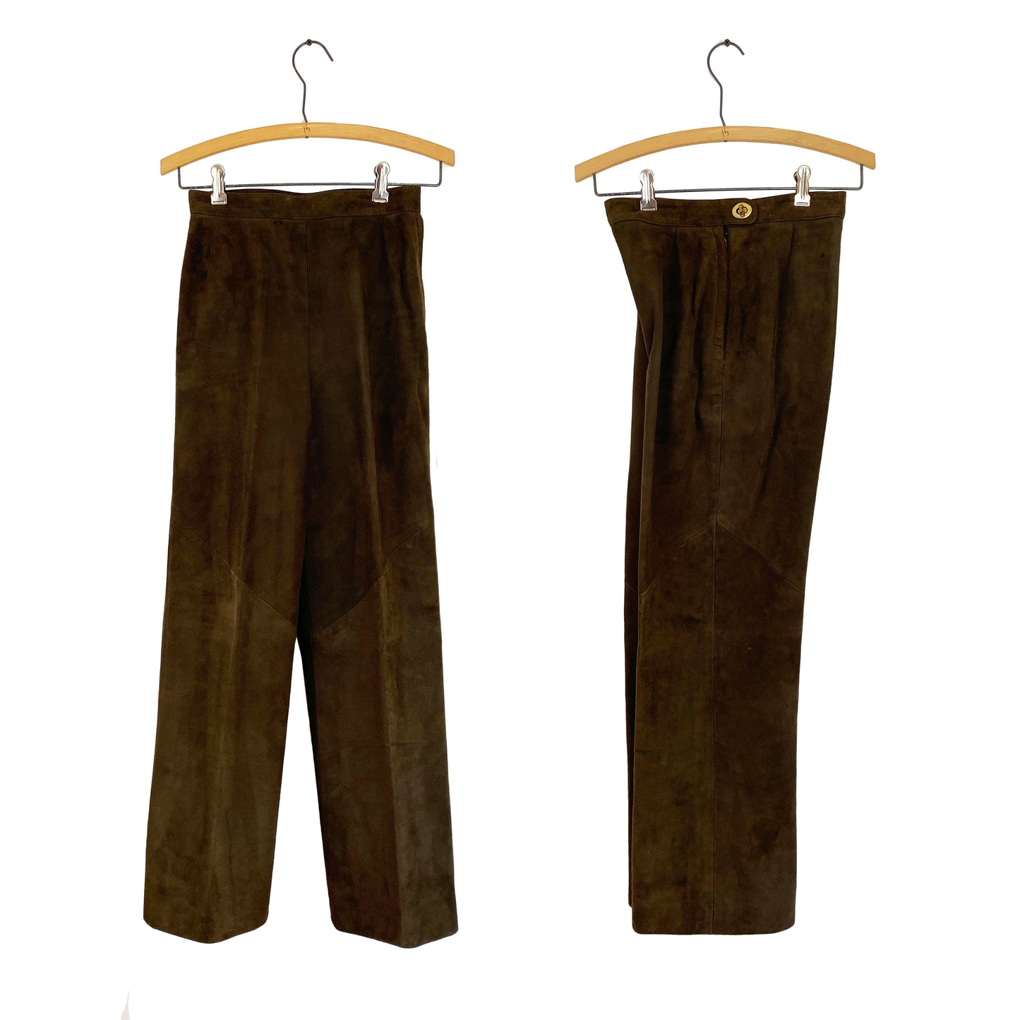 1960-1970s Bonnie Cashin Sills Dark Brown Suede Straight Leg Pants with Side Turn Lock Closure / Size XS/S