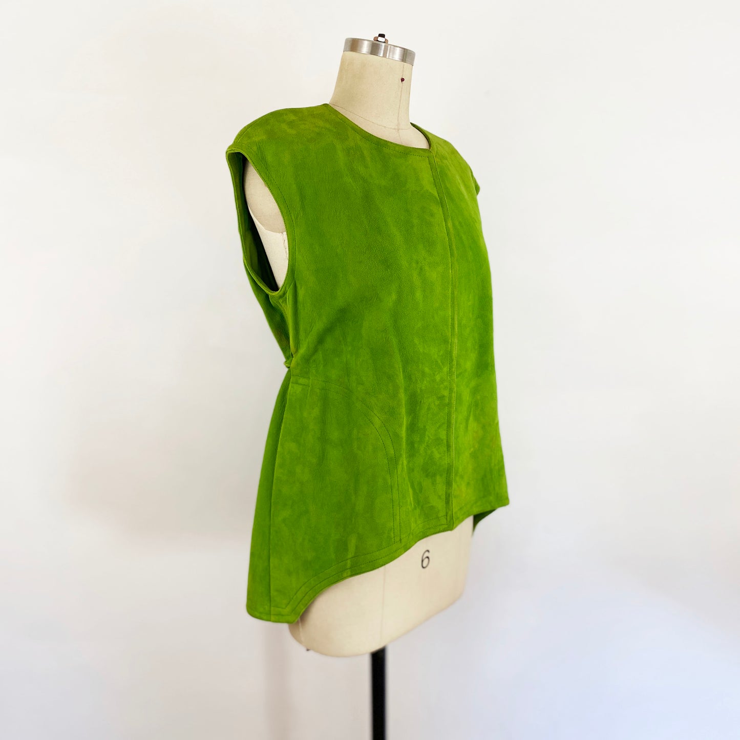 1960s Bonnie Cashin Sills Lime Green Suede Leather Parabola Vest Jacket / Size Medium