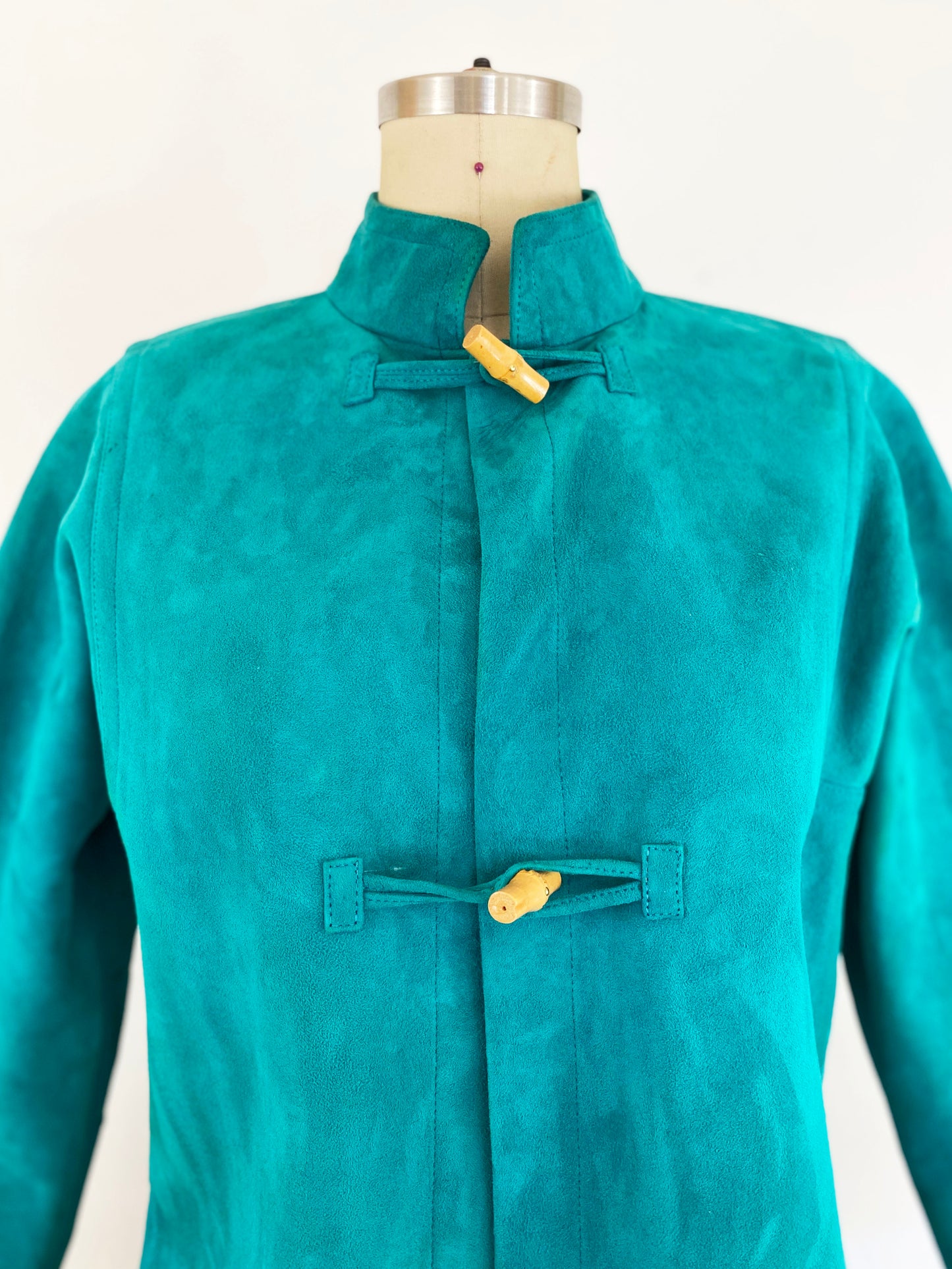 1960s Bonnie Cashin Sills Teal Suede Leather Bamboo Toggle A-line Jacket Coach Designer Rare / Size Medium