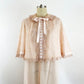 1950s Odette Barsa Lingerie Pink and Tan Overlay Nylon Chiffon and Lace Three Piece Peignoir Set Slip, Robe, and Bed Coat / Medium
