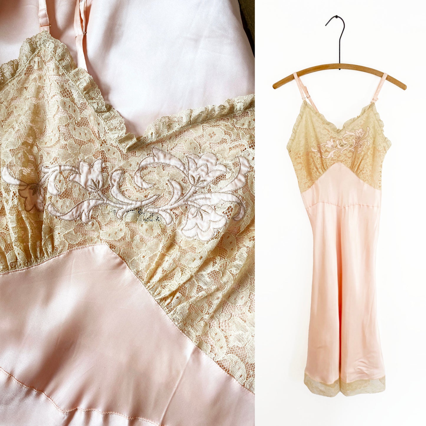 1940s Blush Pink Bias Cut Silky Rayon Nightgown with Lace Trim Slip Embroidery Pin Up Sexy / Cover Girl / Extra Small